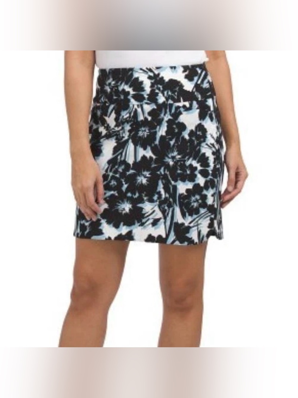 Swing Control Black light Blue Dahlia floral 18" Pullon Stretch GOLF SKORT US 10
